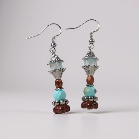 Handcrafted Czech Glass Dangle Drop Earrings 925 Silver Hypoallergenic - Picture 3 of 6